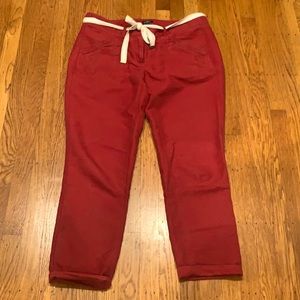 LOFT Linen Blend Red Crop Pants